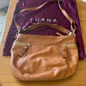 Luana Cognac Leather Shoulder Bag with Gold Hardware